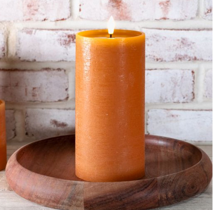 Orange 8"h Wide LED Pillar Candle