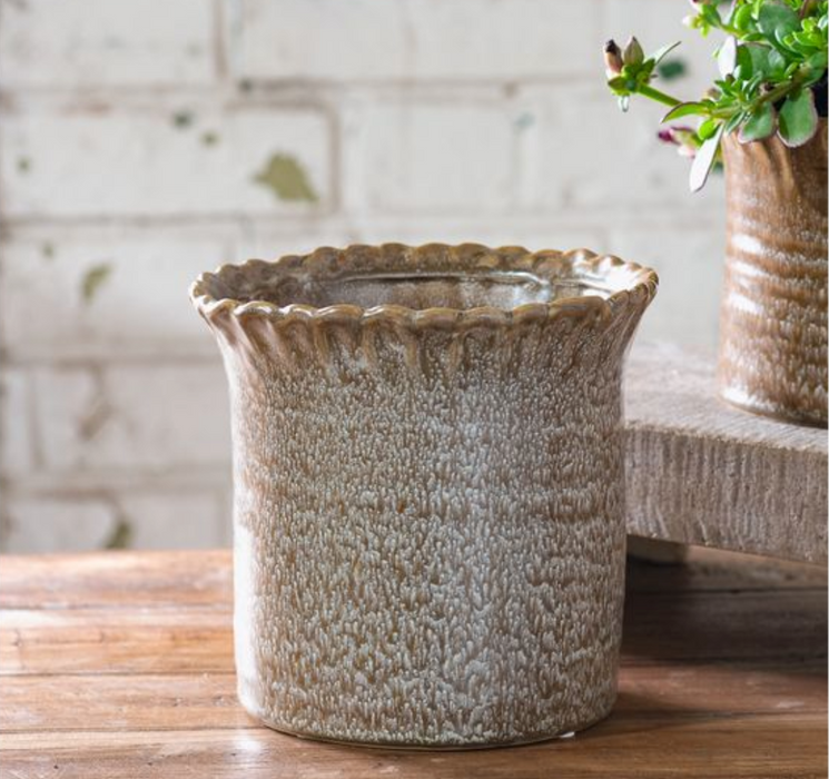 4.75" Brown Speckle Scallop Top Vase