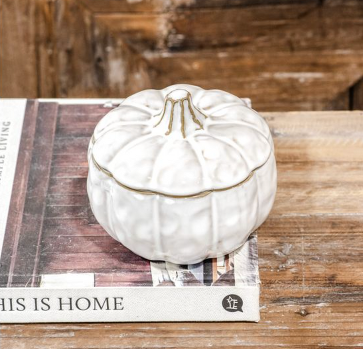Reactive Glaze Pumpkin Bowl w/ Lid