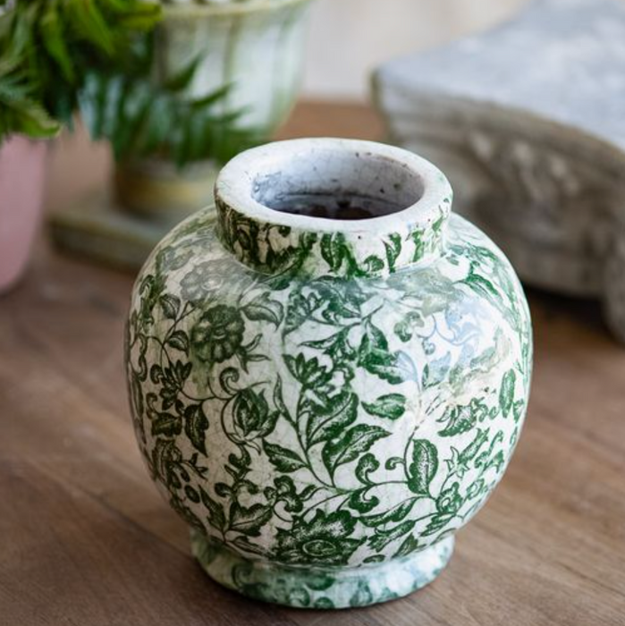 Dark Green Floral Vase