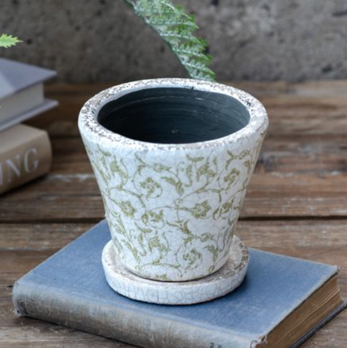Green Antique Floral Planter 5"