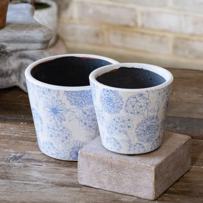 Blue Floral Pot Planter