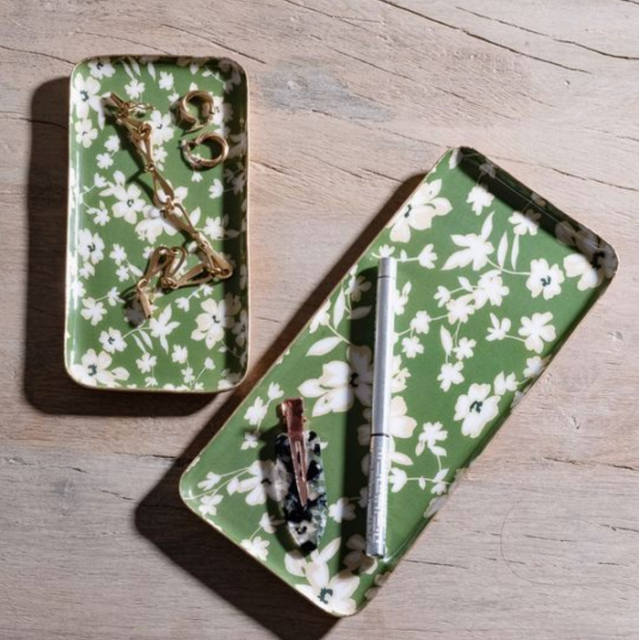 Green Floral Rectangle Trays