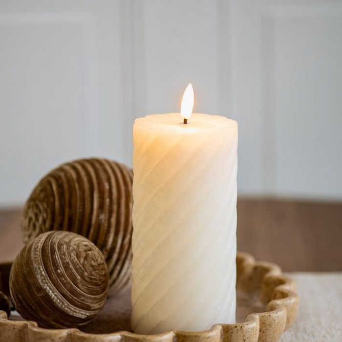 Ivory Twist LED Pillar Candle 6"