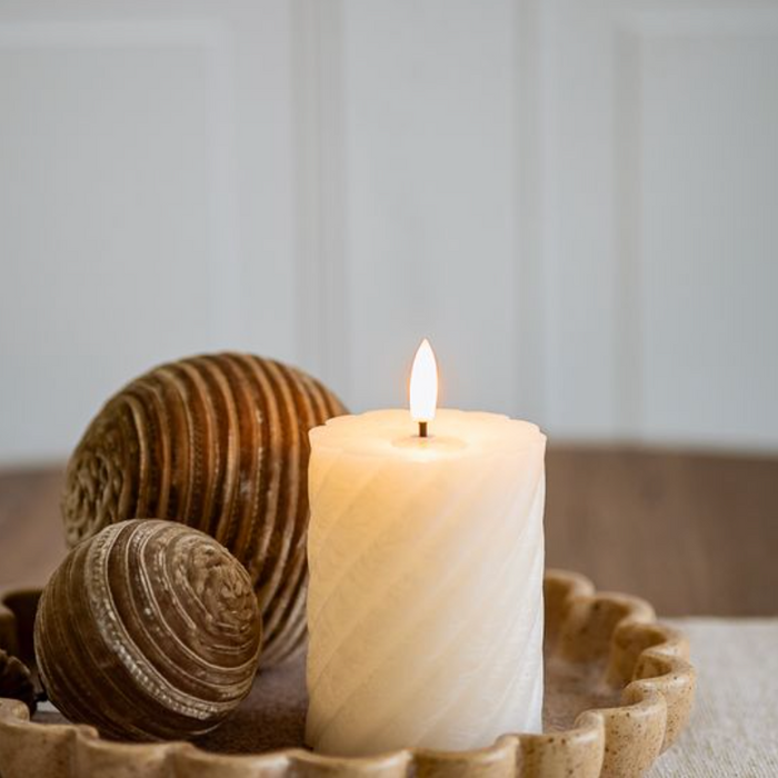Ivory Twist LED Pillar Candle 4"