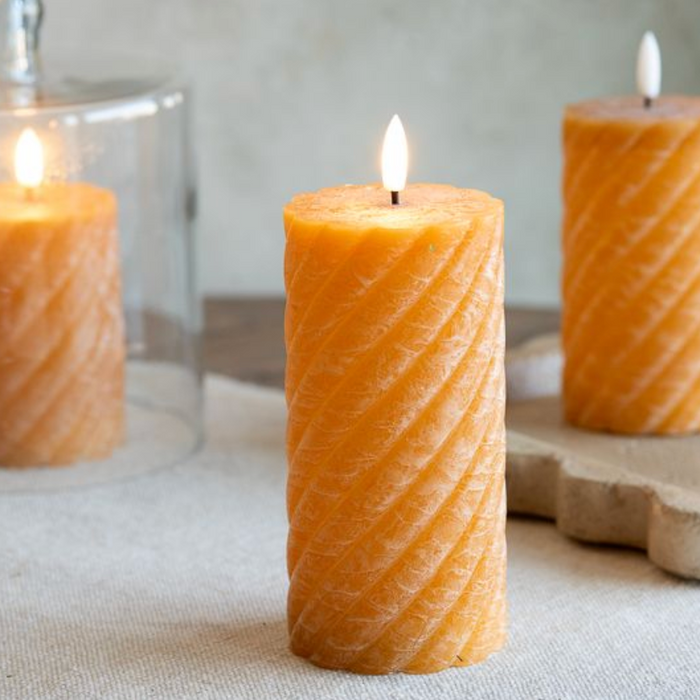 Orange Twist LED Pillar Candle 6"