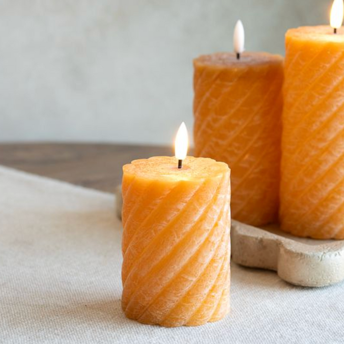 Orange Twist LED Pillar Candle 4"