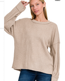 Ash Mocha Brushed Ribbed Hacci Exposed Seam Sweater