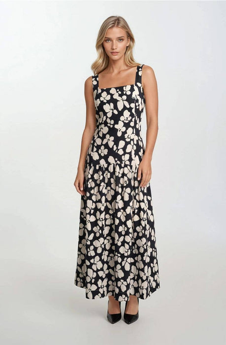 Bold Floral Maxi Drop Waist Dress