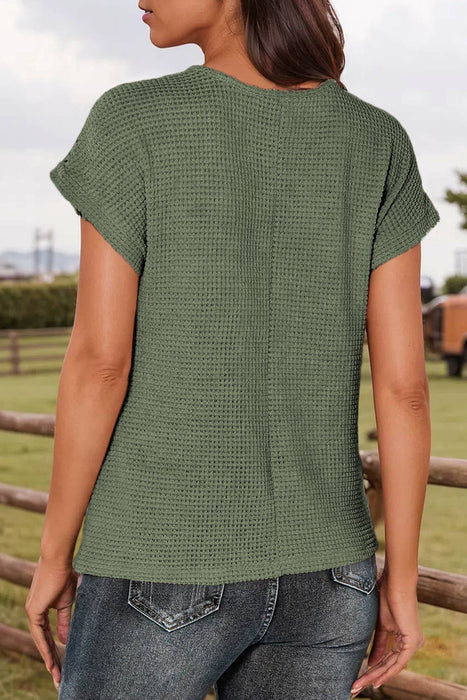 Green Lace Patchwork Waffle Top | S-XL