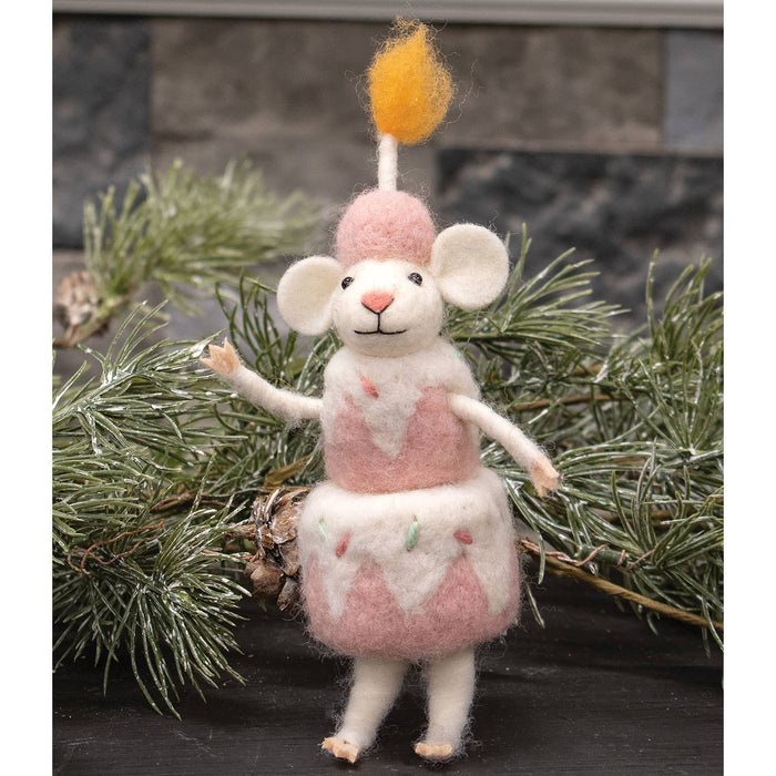 Birthday Cake Mouse Felted Ornament