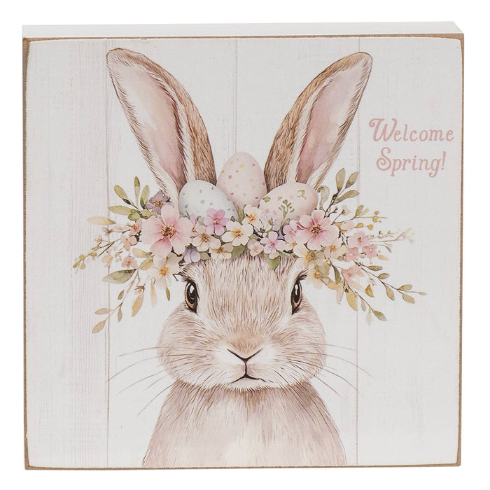 Welcome Spring Crown Bunny Box Sign