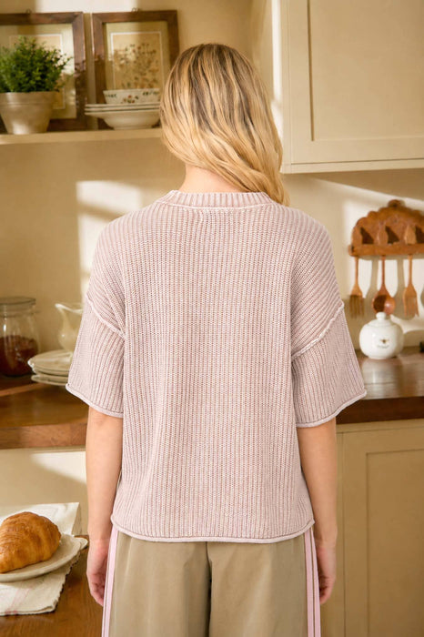 Burgundy Washed Raw Edge Short Sleeve Sweater