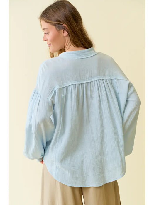Light Blue Cotton Double Gauze Boxy Top