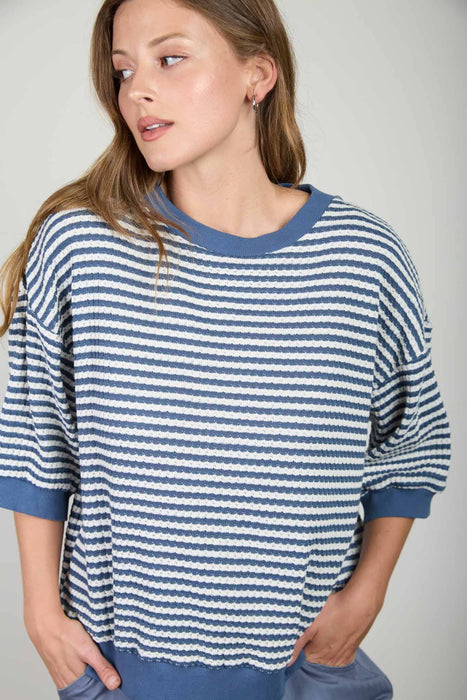Textured Stripe Drop Shoulder Knit Top
