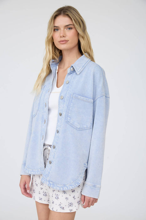 Acid Washed Button Down Knit Shacket