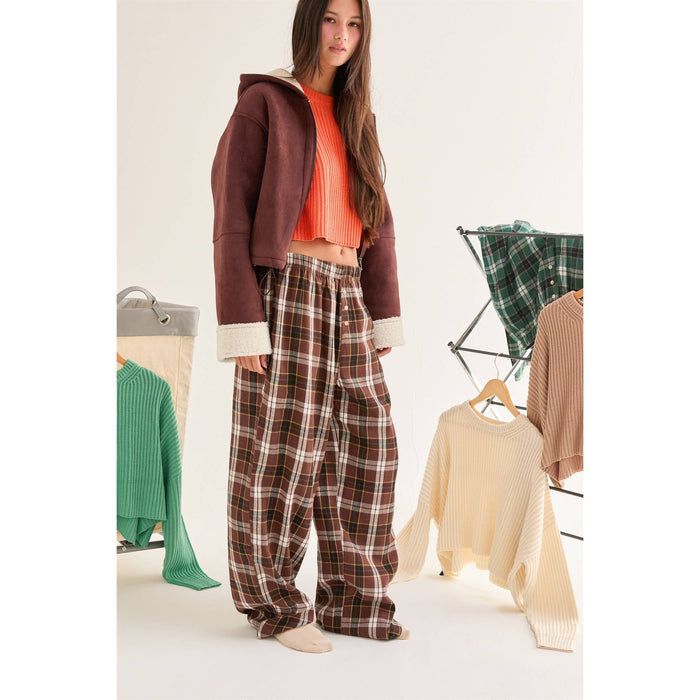 Brown Flannel Wide Leg Lounge Pants