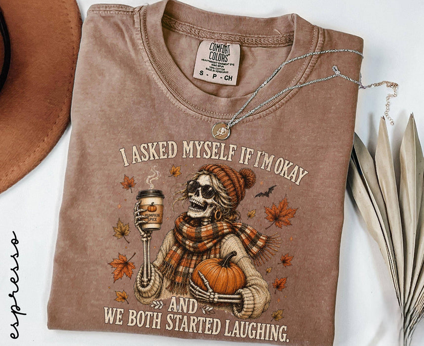 Espresso Funny Fall Skeleton Graphic T-Shirt