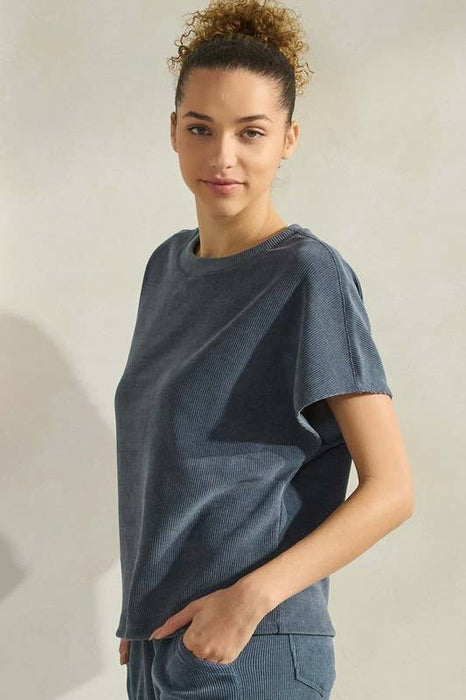 Blue Corduroy Short Sleeve Top