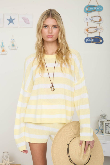 Butter Yellow Striped Crewneck Sweater