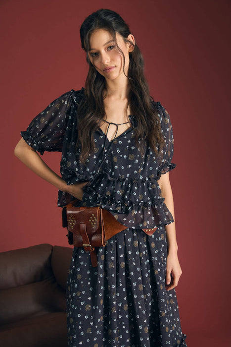 Floral Smocked Neckline Puff Sleeve Top