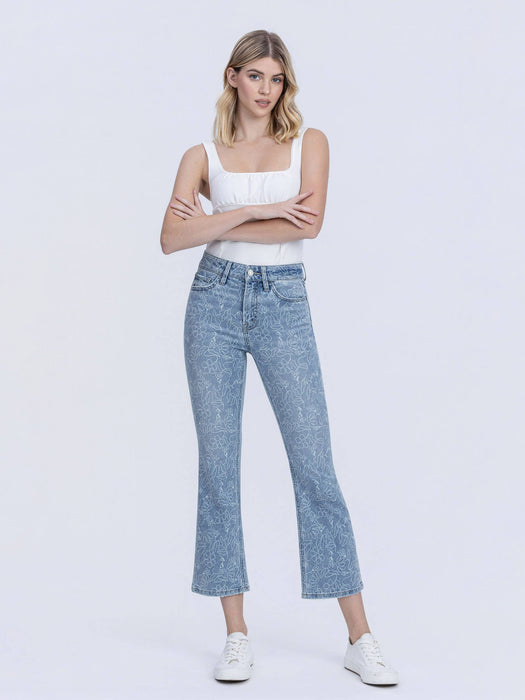 High Rise Floral Easy Flare Cropped Denim Jeans