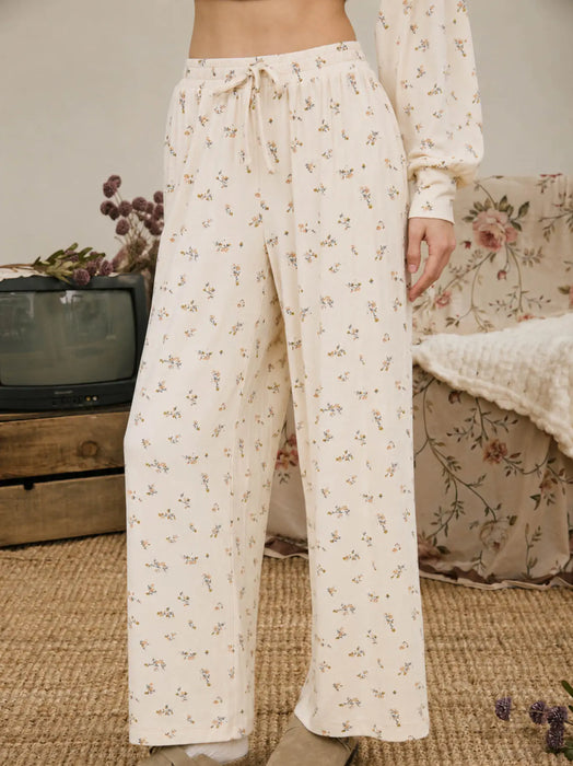 Ditsy Floral Drawstring Wide Leg Lounge Pants