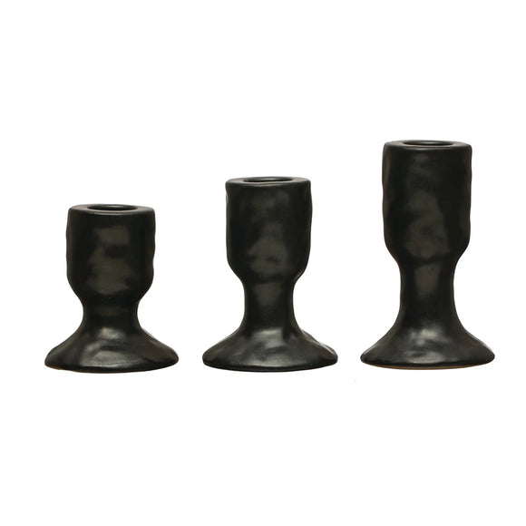 Black Stoneware Taper Candle Holders