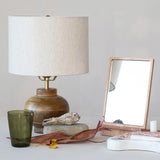 Round Mango Wood Table Lamp with Cotton Shade IN STORE PICKUP ONLY