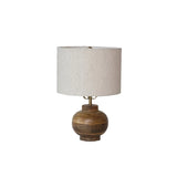 Round Mango Wood Table Lamp with Cotton Shade IN STORE PICKUP ONLY