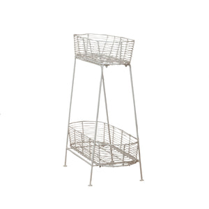 Metal Wire 2-Tier Plant Stand, KD, White