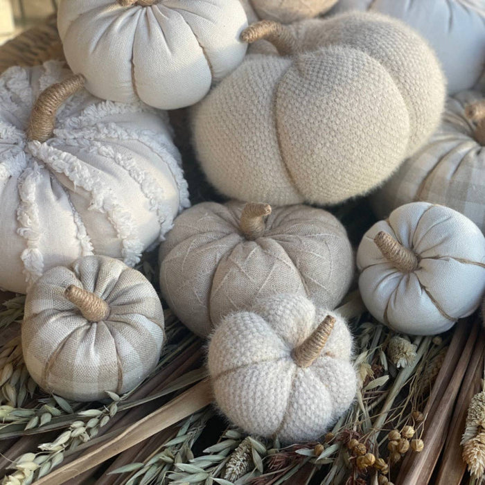 Lrg. White Fuzzy Stripes Fabric Pumpkin