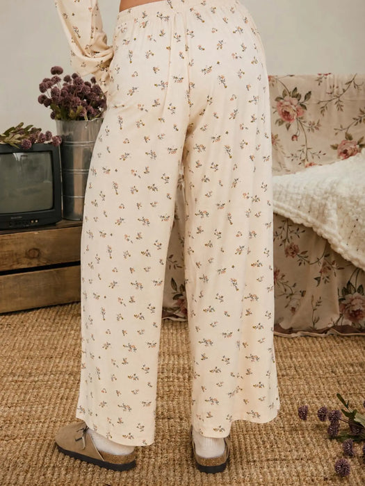 Ditsy Floral Drawstring Wide Leg Lounge Pants