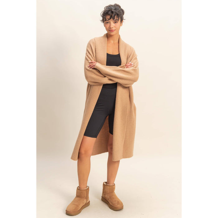 Taupe Longline Open Front Duster Sweater