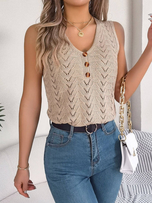 Khaki V-Neck Cutout Sleeveless Top Knit Sweater