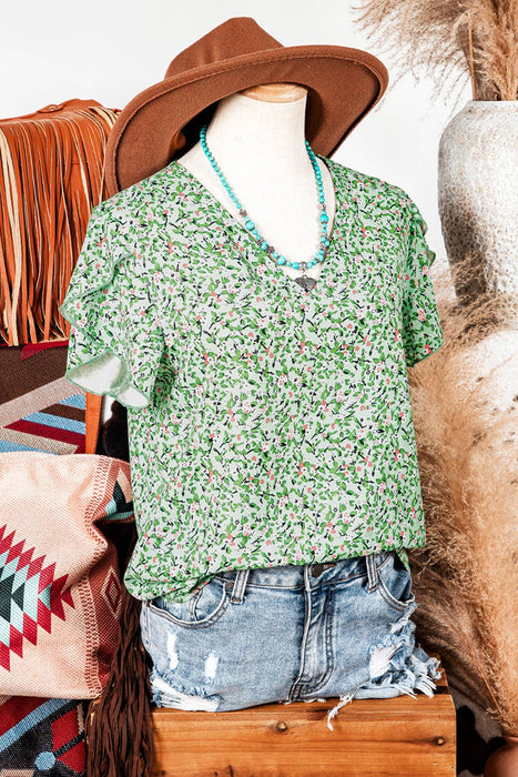 Boho Floral V Neck Short Sleeve Blouse | S-XL