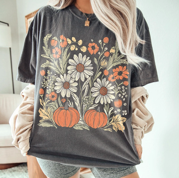 Boho Fall Floral Comfort Color Graphic Tee