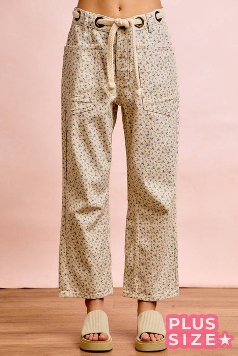 PLUS Floral Braided Waist Belt Patch Pocket Pant