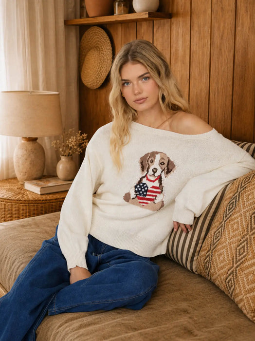 American Heart Puppy Jacquard Long Sleeve Sweater