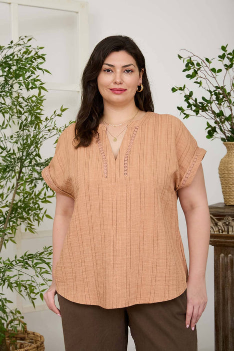 PLUS Terra Cotta Textured Woven Pattern Line Top