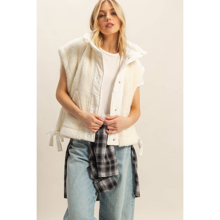Soft Olive Cozy Sherpa Vest Jacket with Tie-Up Side Details