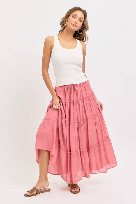 Olive Flowy Tiered Maxi Skirt