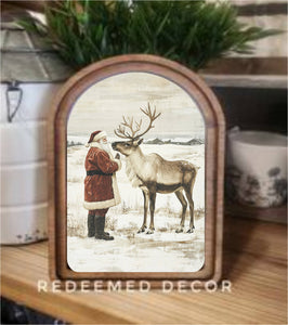 Arch Top Santa Reindeer Neutral Framed Art