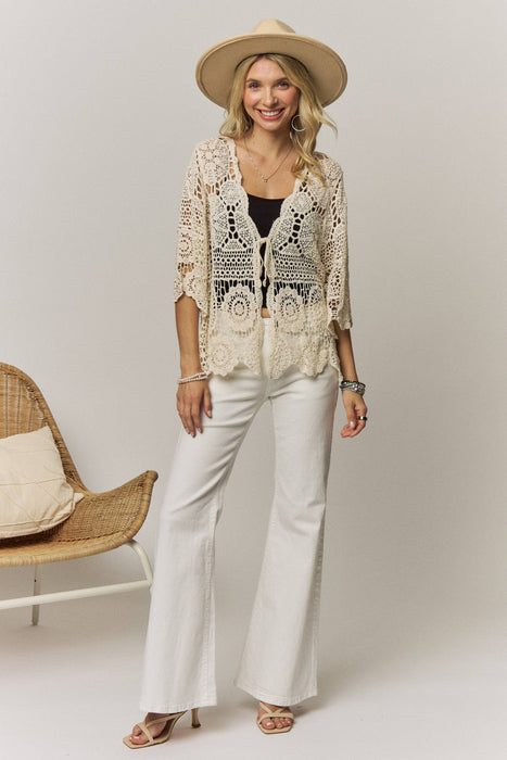 Boho Crochet Lace Tie Front Cardigan