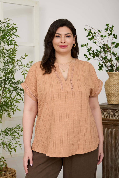 PLUS Terra Cotta Textured Woven Pattern Line Top