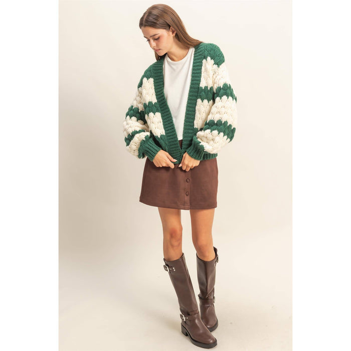 Black & Cream Oversized Cloud Pattern Knit Cardigan