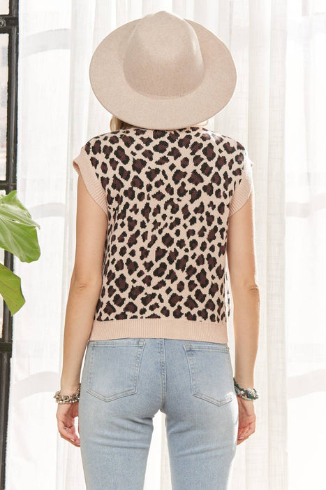 Leopard Knit Sweater Vest