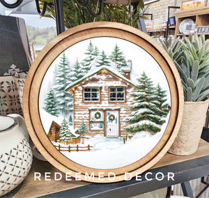 Christmas Cabin Art 8" Round