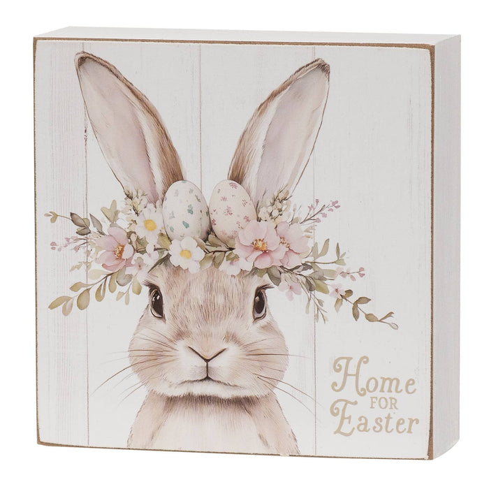 Welcome Spring Crown Bunny Box Sign