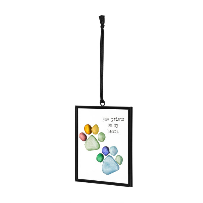 Rainbow Paw Prints on My Heart Suncatcher - 3x3in